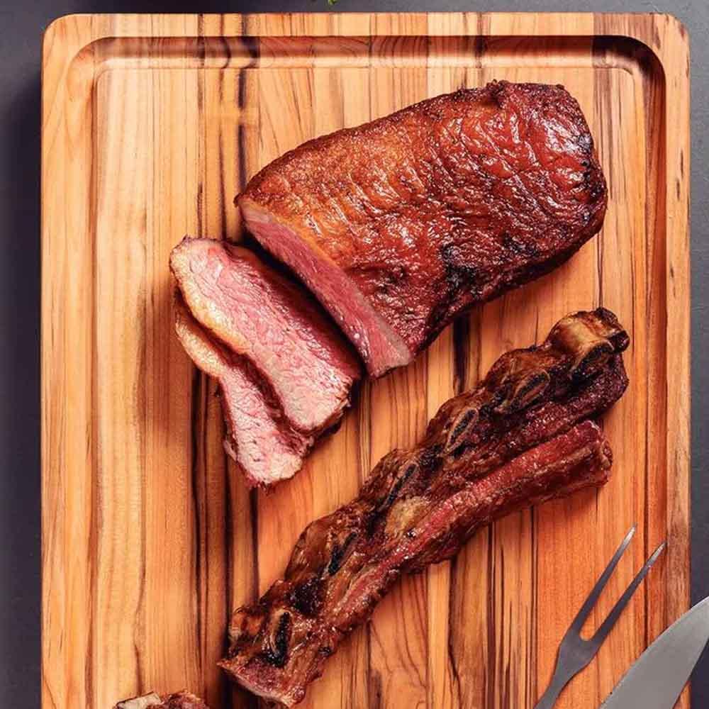Масивна Кухненска дъска за рязане и сервиране на месо Tramontina Churrasco от тиково дърво 60 x 40 см.